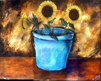 Mikes Art - Sunnies In A Blue Pot - Acrylic On Canvas